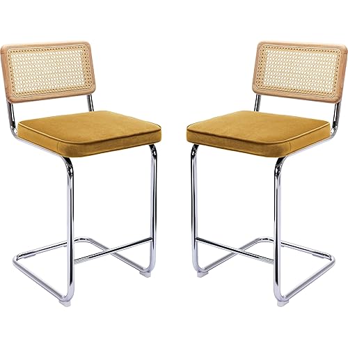 Flouki cane counter stool with yellow seat