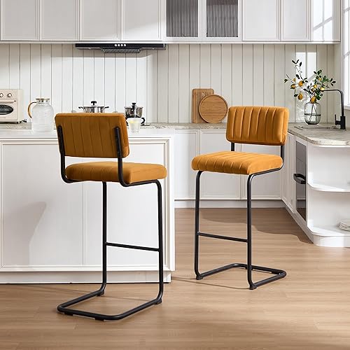 Flouki orange velvet cantilever bar stools