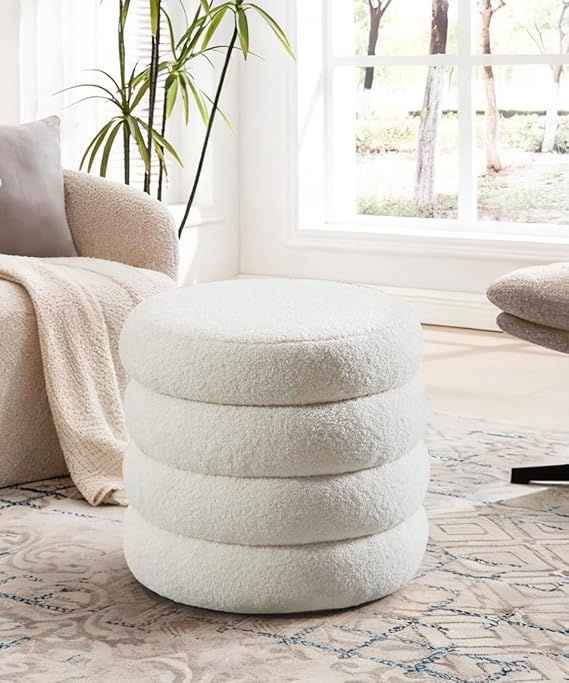 Flouki off-white round storage ottoman