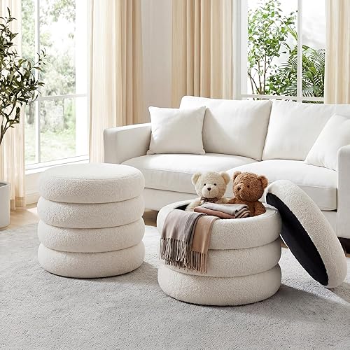 Set of Flouki round storage ottomans