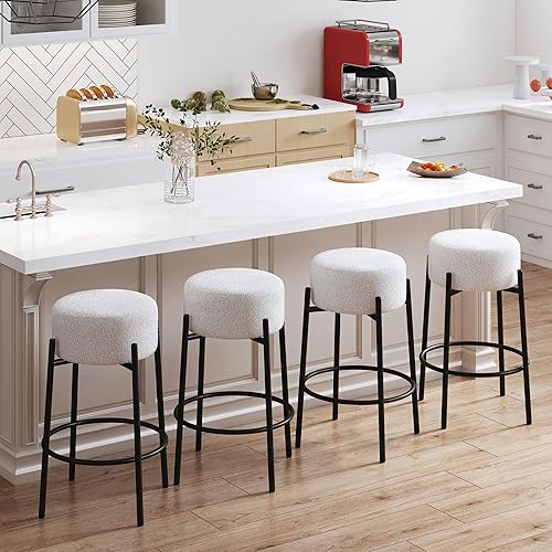 Flouki white swivel backless counter stools